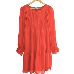 Elizabeth & James Womens Long Sleeve Tiered Dress L Orange Knee Length Ruffle